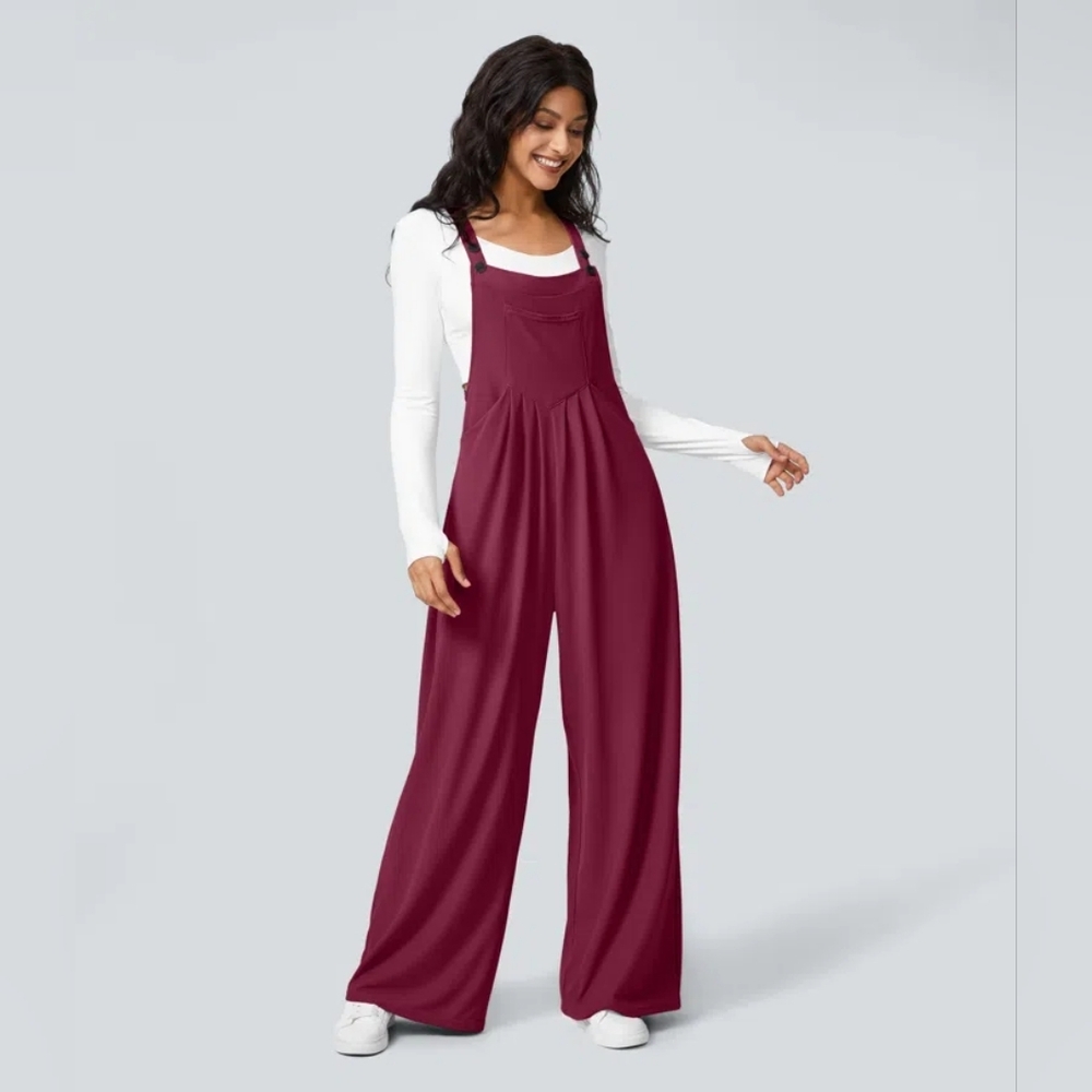 Halara Pockets Waffle Casual Overalls Anemone Deep Red Size XS Easily Fit Small